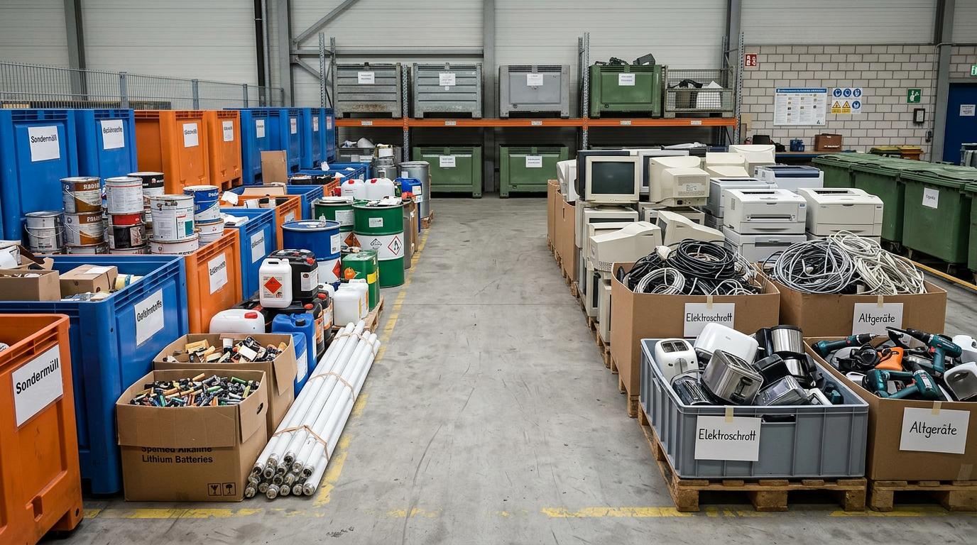 Sondermüll und Elektroschrott — Farbdosen, Elektrogeräte und Chemikalien für fachgerechte Entsorgung