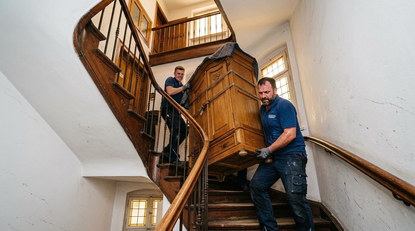 Zugänglichkeit und Etage — Abtransport von Einrichtungsgegenständen zur Entsorgung in engem Treppenhaus